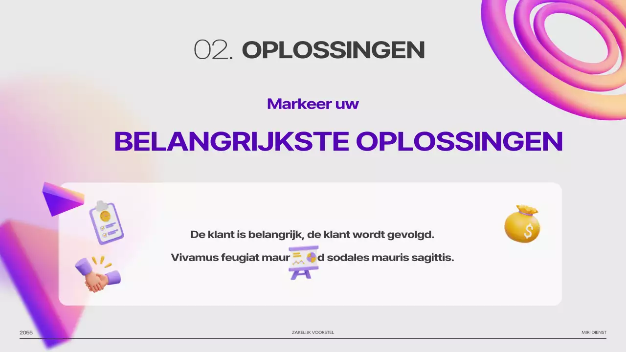 Pitch deck van paarse 3D vormverloopafbeeldingen