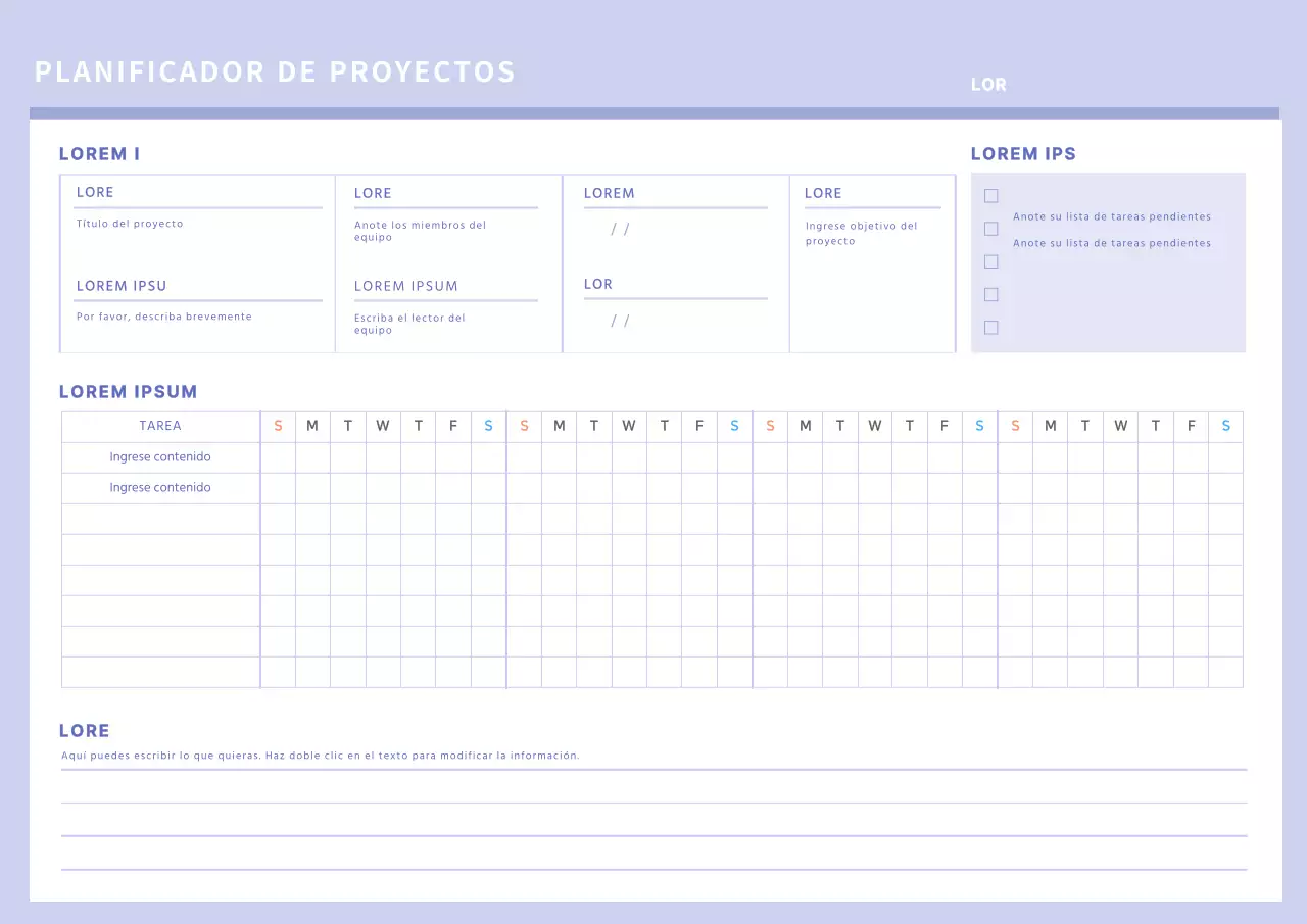 Planificador de proyectos sencillo de color púrpura para Webnotes
