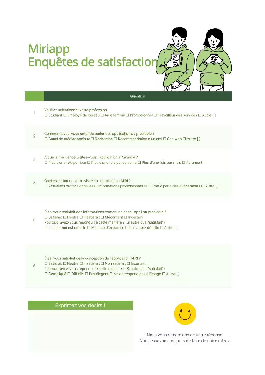 Surligner les illustrations en vert Enquête de satisfaction sur les applications