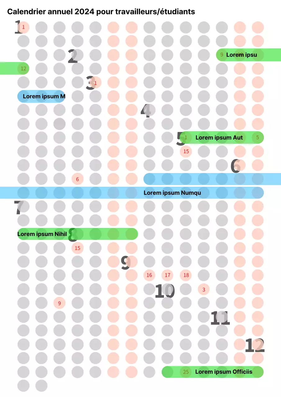 Un calendrier annuel simple et épuré pour les employés de bureau et les étudiants, sur fond gris.