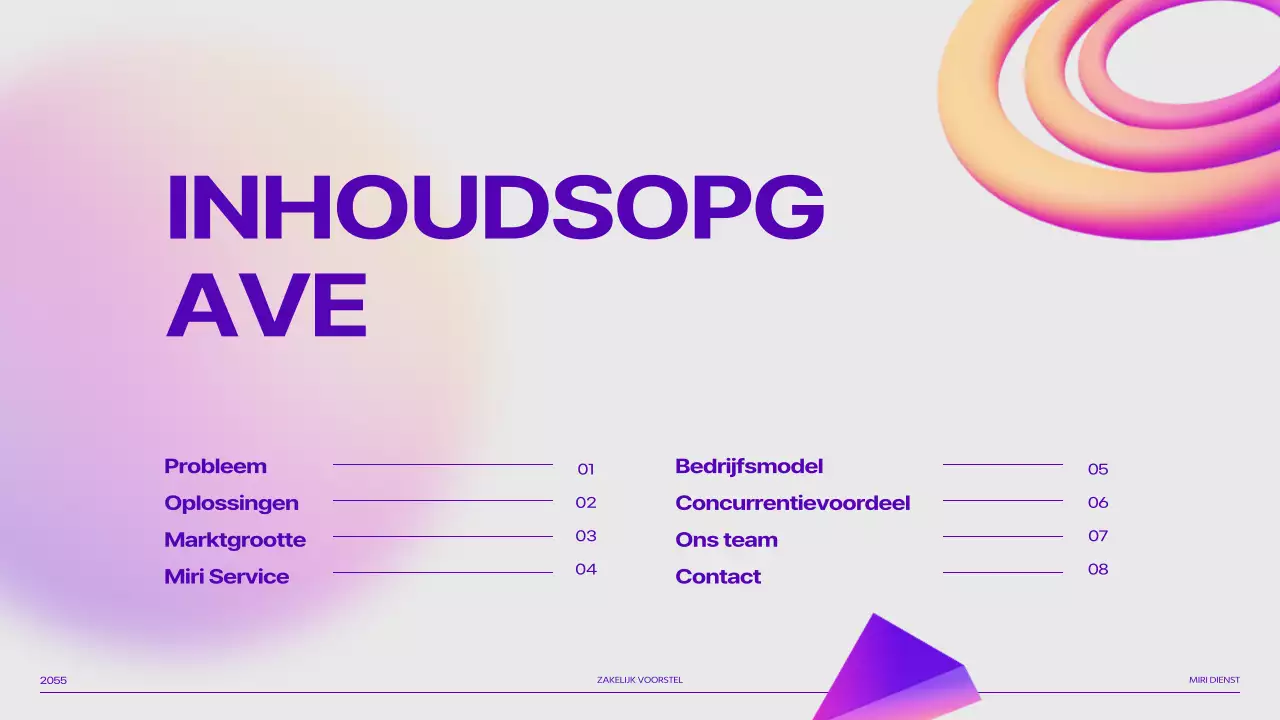 Pitch deck van paarse 3D vormverloopafbeeldingen