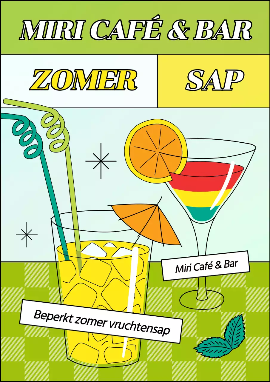 Introductie van de zomerse seizoenssap met een leuk illustratieconcept in chartreuse en geel