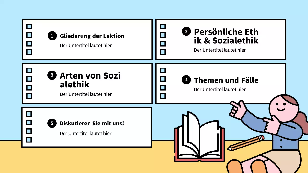 Helle und niedliche Illustrationen zu Leben und Ethik