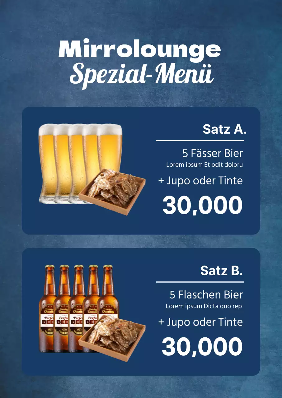 Eine saubere, blaue, hopfige Menütafel