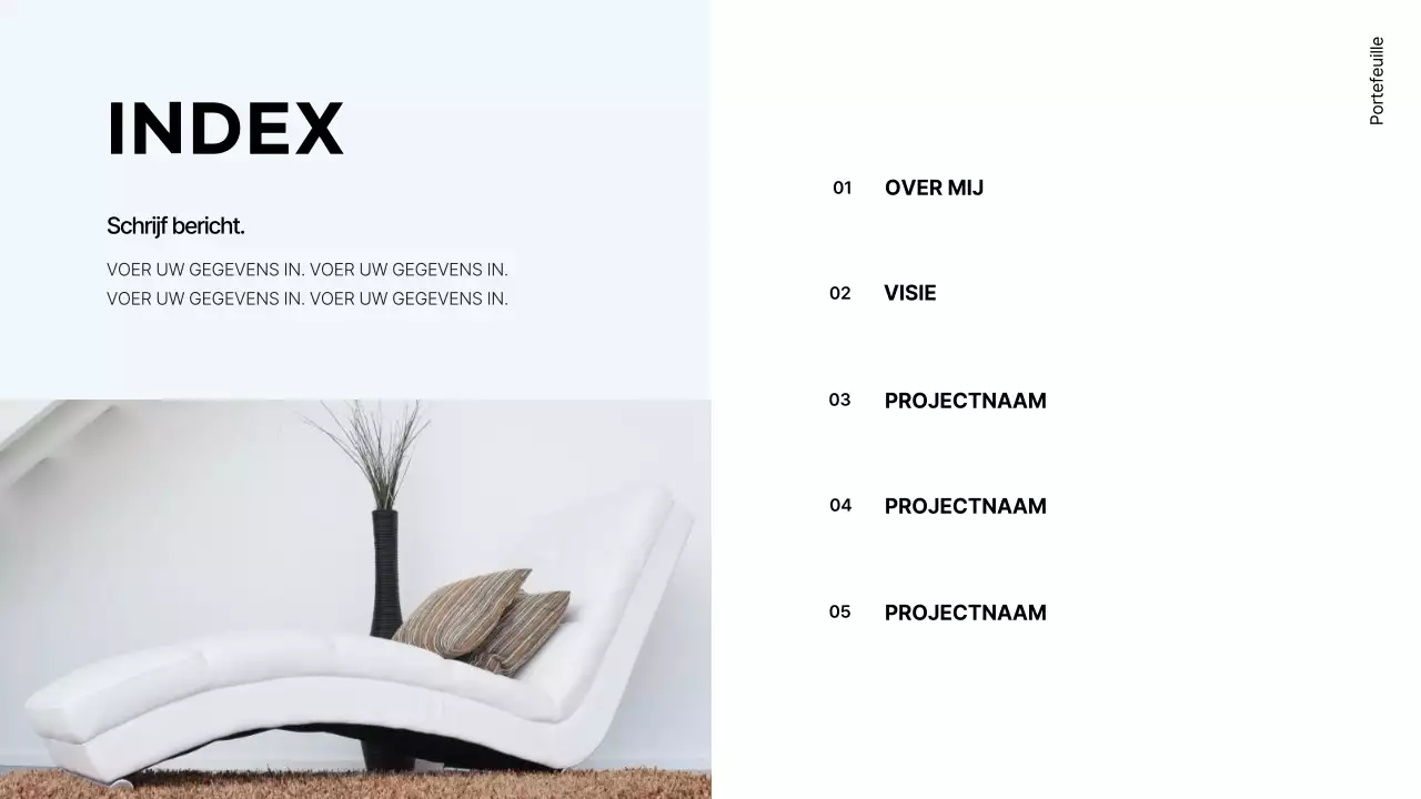 Portfolio voor eenvoudige interieurontwerper in wit en lichtblauw