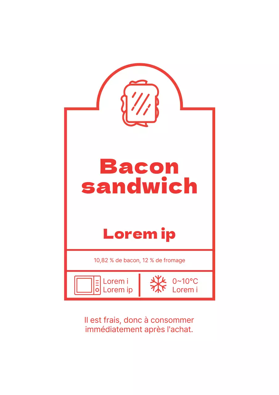 Étiquette simple de sandwich au bacon en rouge