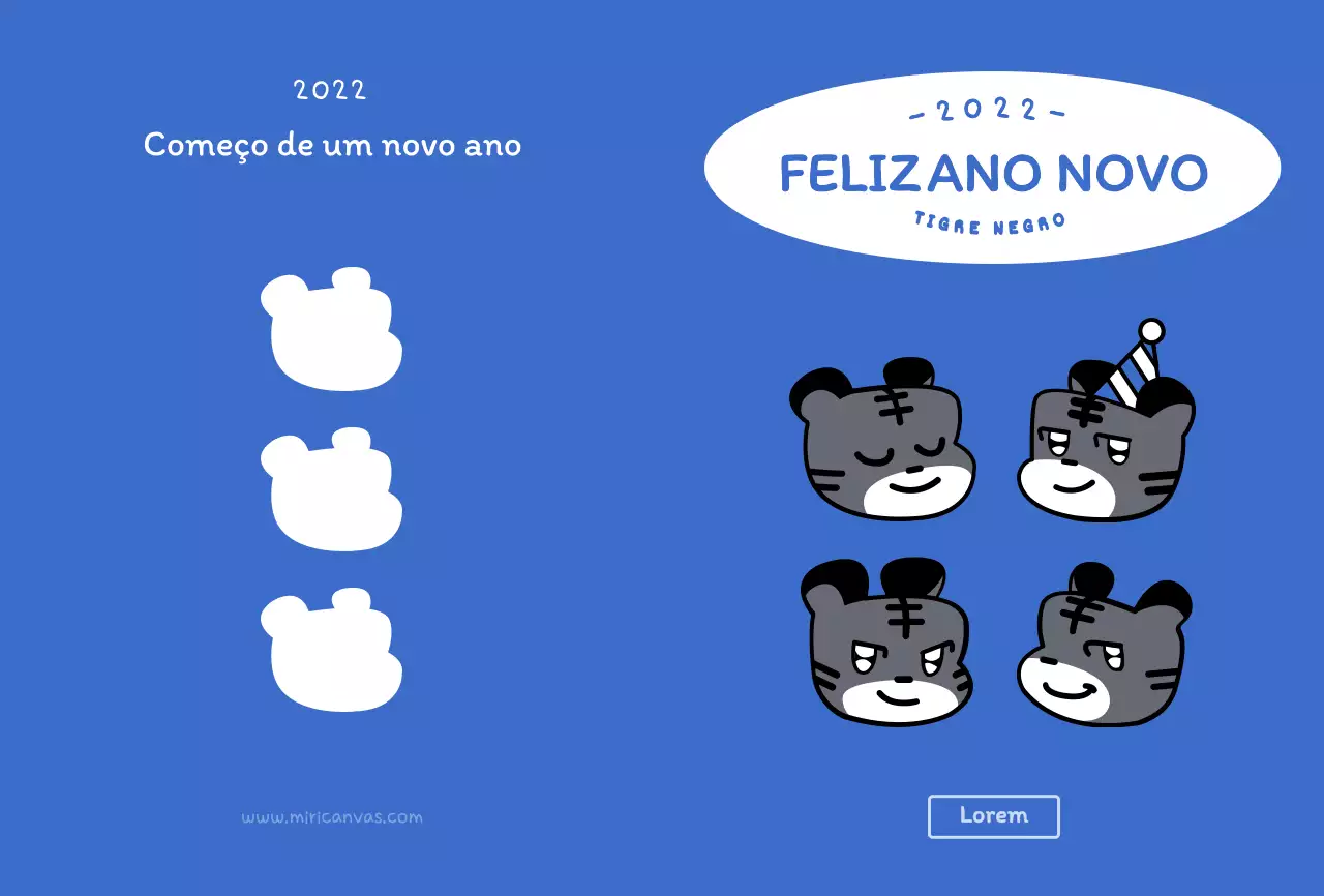 Ilustração azul e branca redonda de um tigre giro, conceito de ano novo