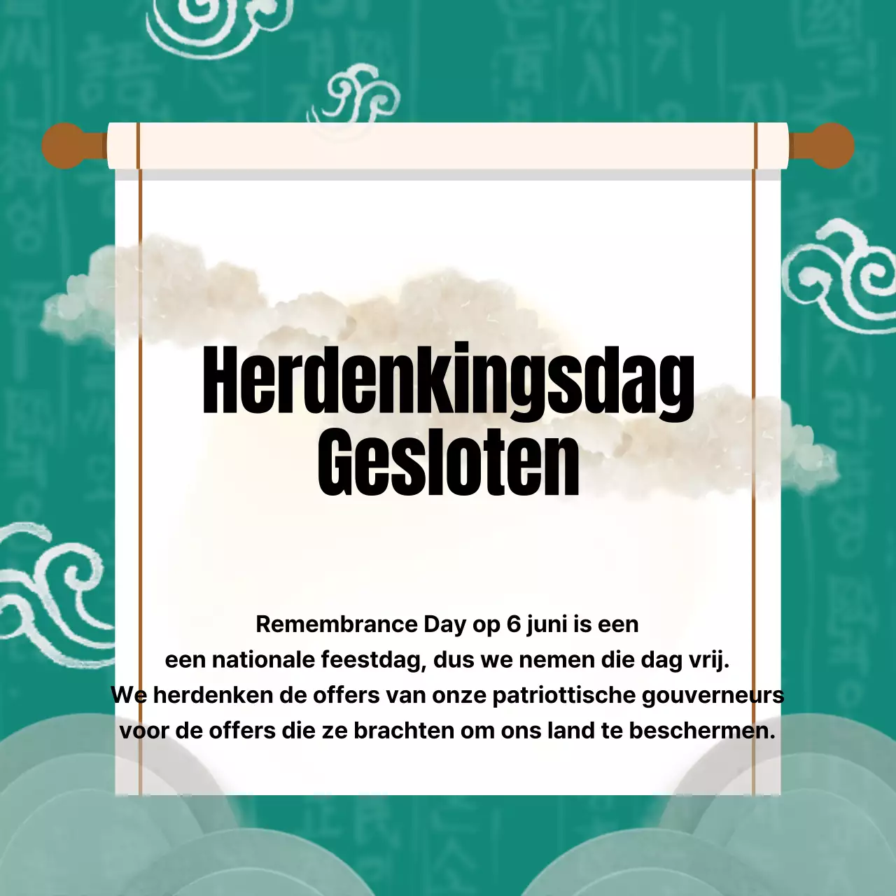 Herdenkingsdagaankondiging met een turquoise traditionalistische illustratie van een voetafdruk