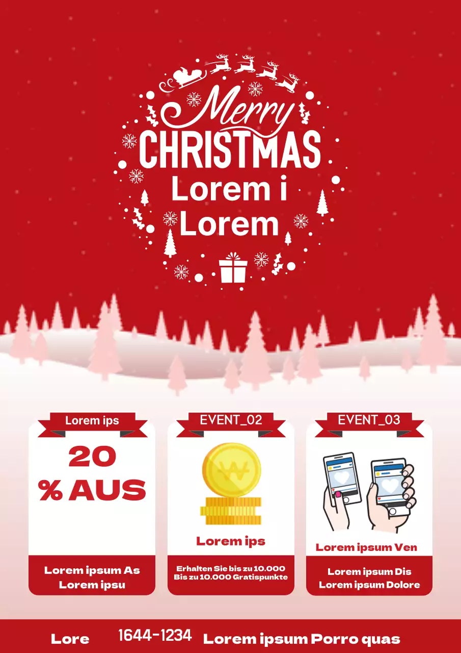 Ein farbenfroher Veranstaltungsflyer für Weihnachten in Rot