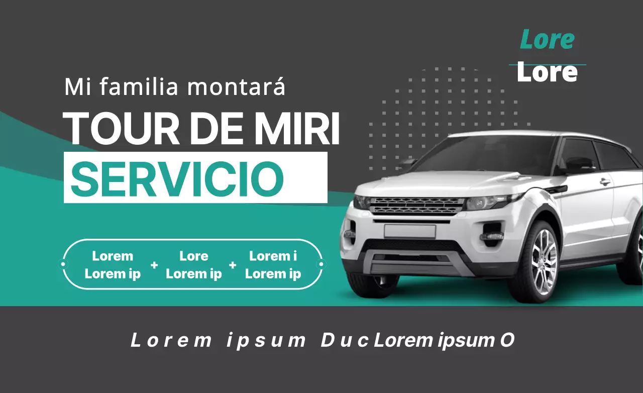 Diseño sencillo y limpio del campo de alquiler de coches con detalles en turquesa y fotos de coches.