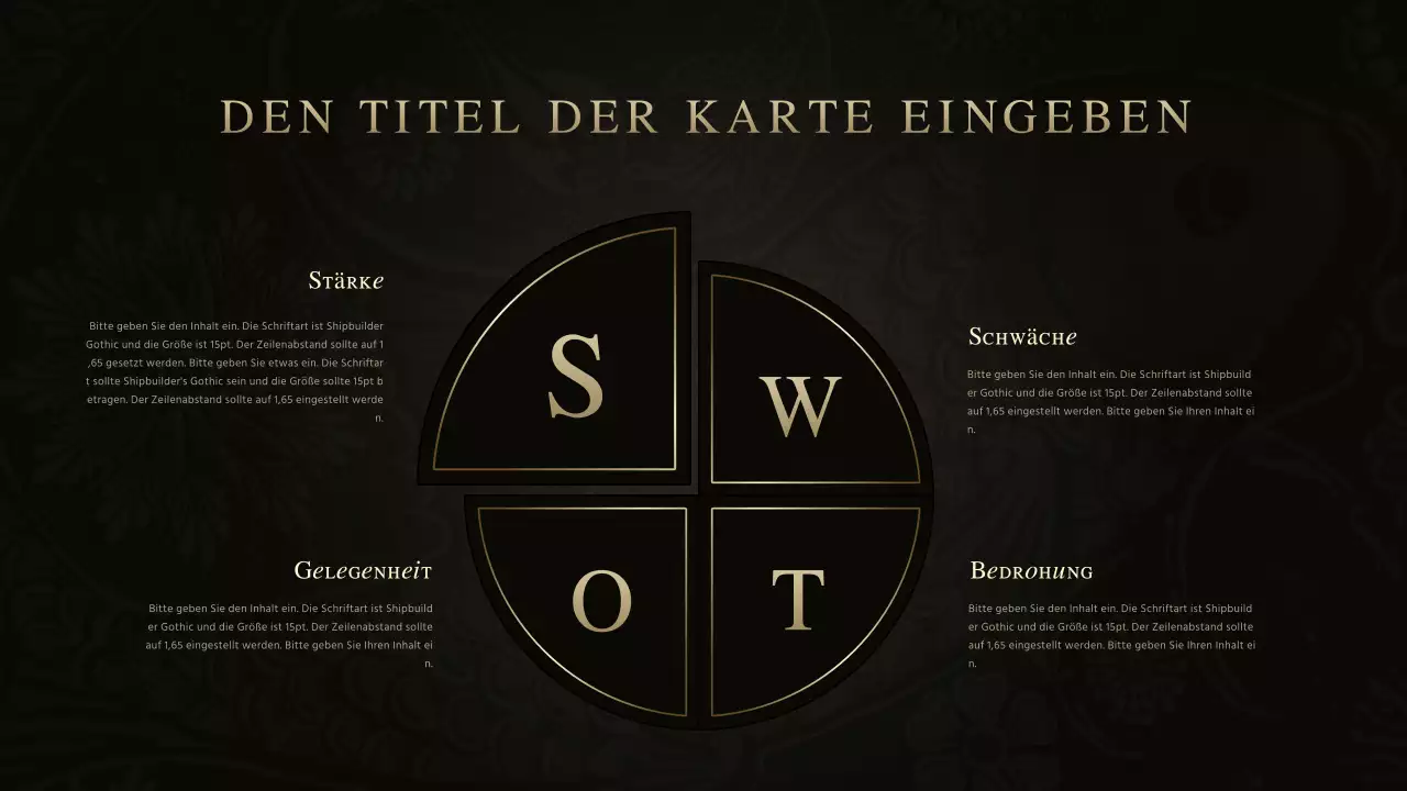 Luxuriöses Jeans-Konzept SWOT-Diagramm in Schwarz und Gold