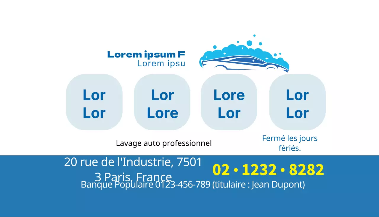 Illustration bleue Promouvoir un lavage de voiture propre dans un centre automobile