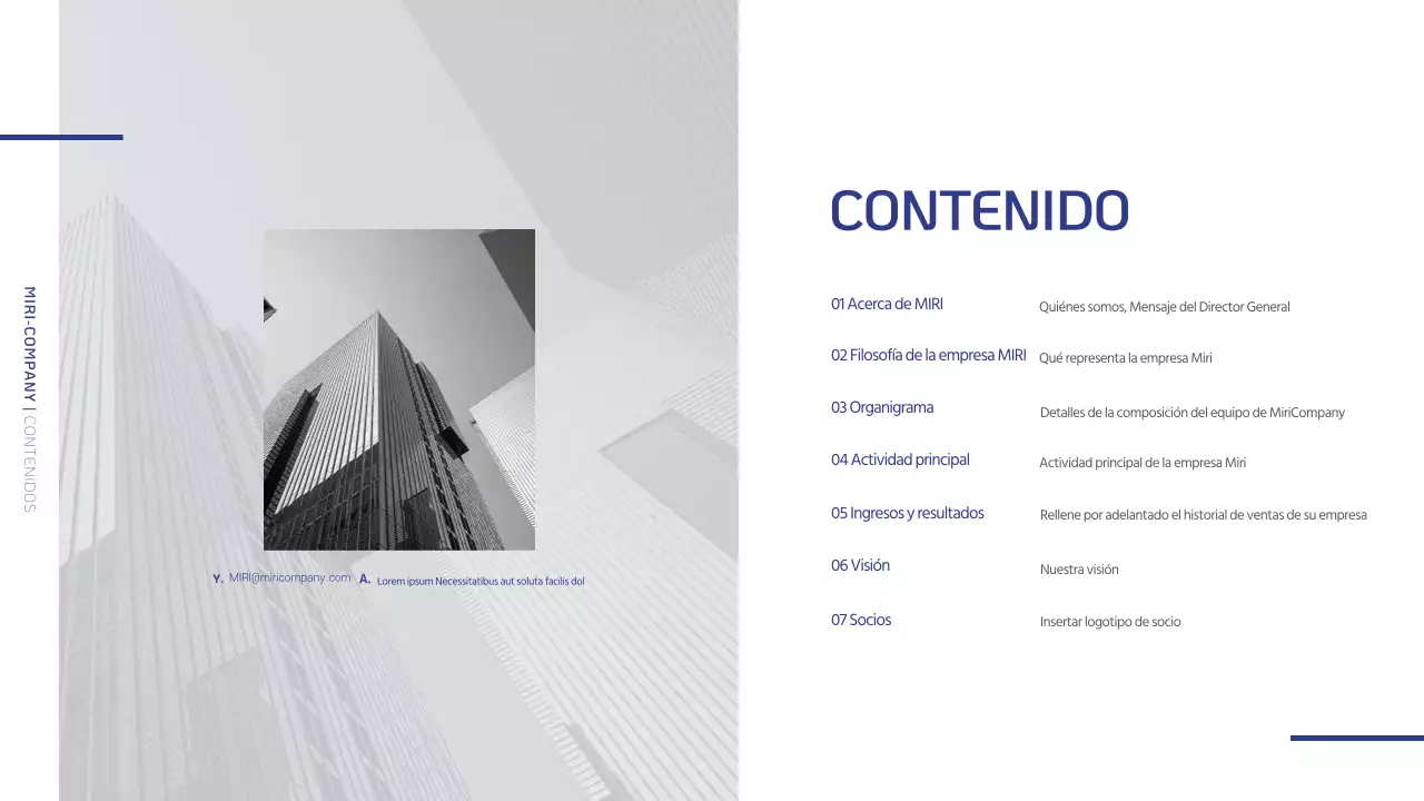 Un sencillo perfil de empresa en azul marino y gris