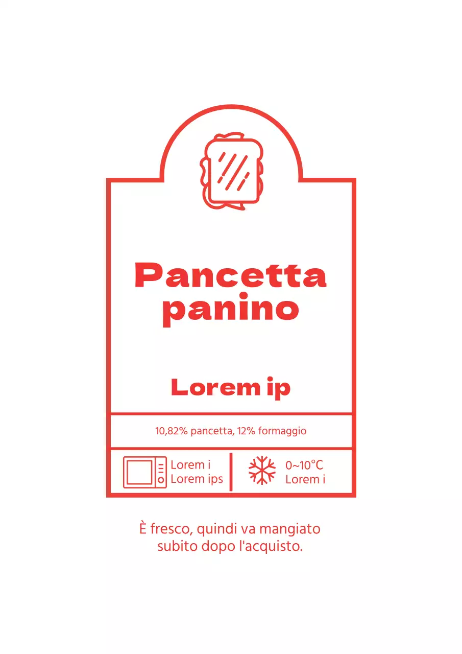 Poster di design per etichetta di panino al bacon semplice in rosso