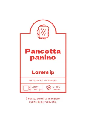 Poster di design per etichetta di panino al bacon semplice in rosso