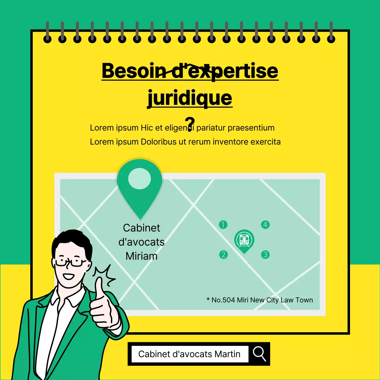 Carte de conseils juridiques jaune et verteNews