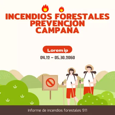 Bonito aviso ilustrado de prevención de incendios forestales con detalles en rojo