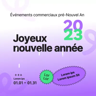 Publicité Happy New Year 2023 en violet et chartreuse fluorescente