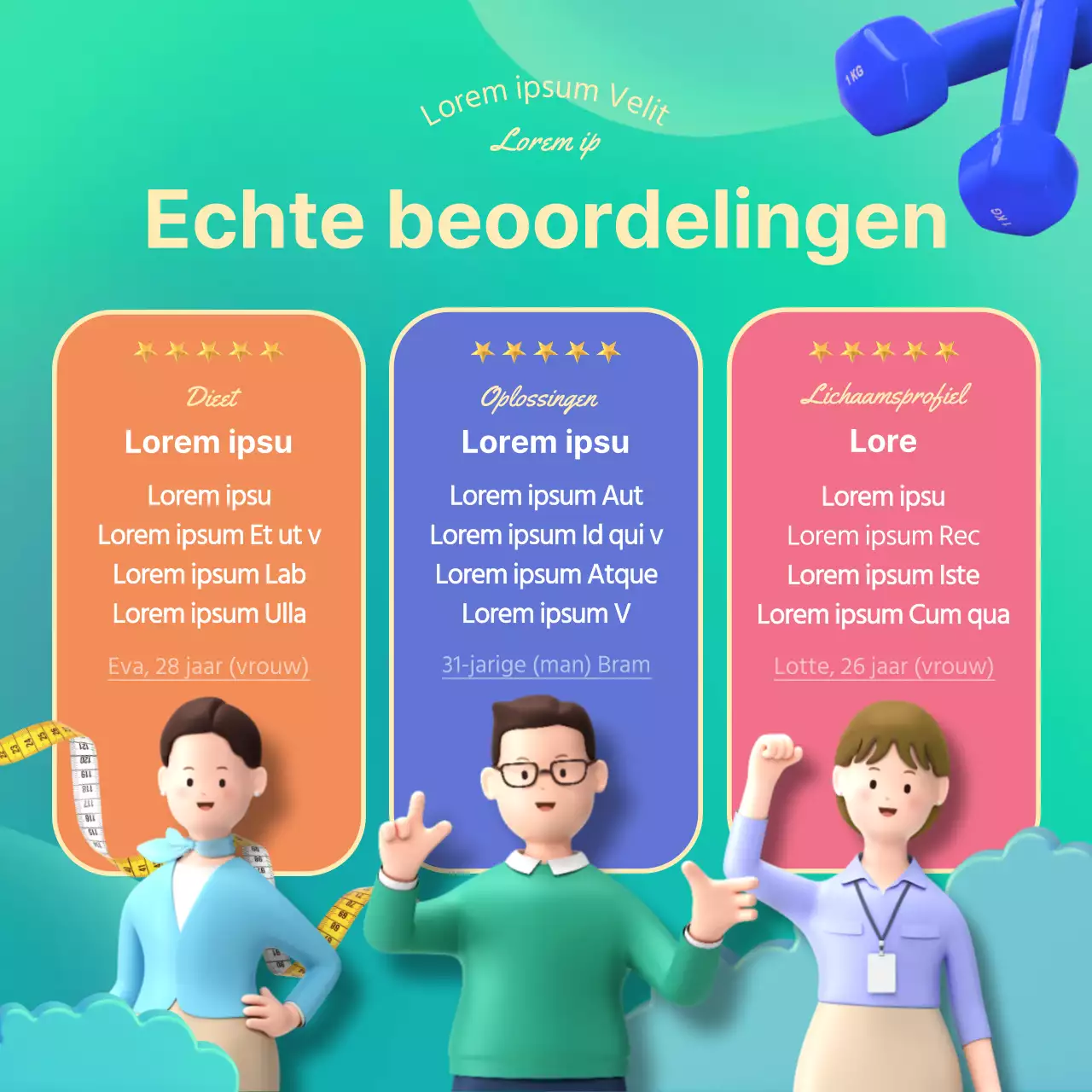 Promoot een schattige 3D contactloze trainingstoepassing voor thuis in groen en roze.