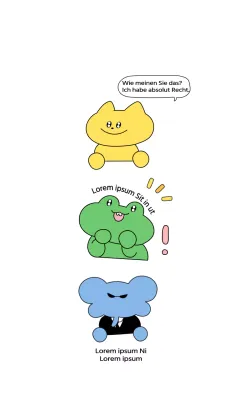 Sprechblasendesign mit niedlichen Tierfiguren in bunten, satten Farben