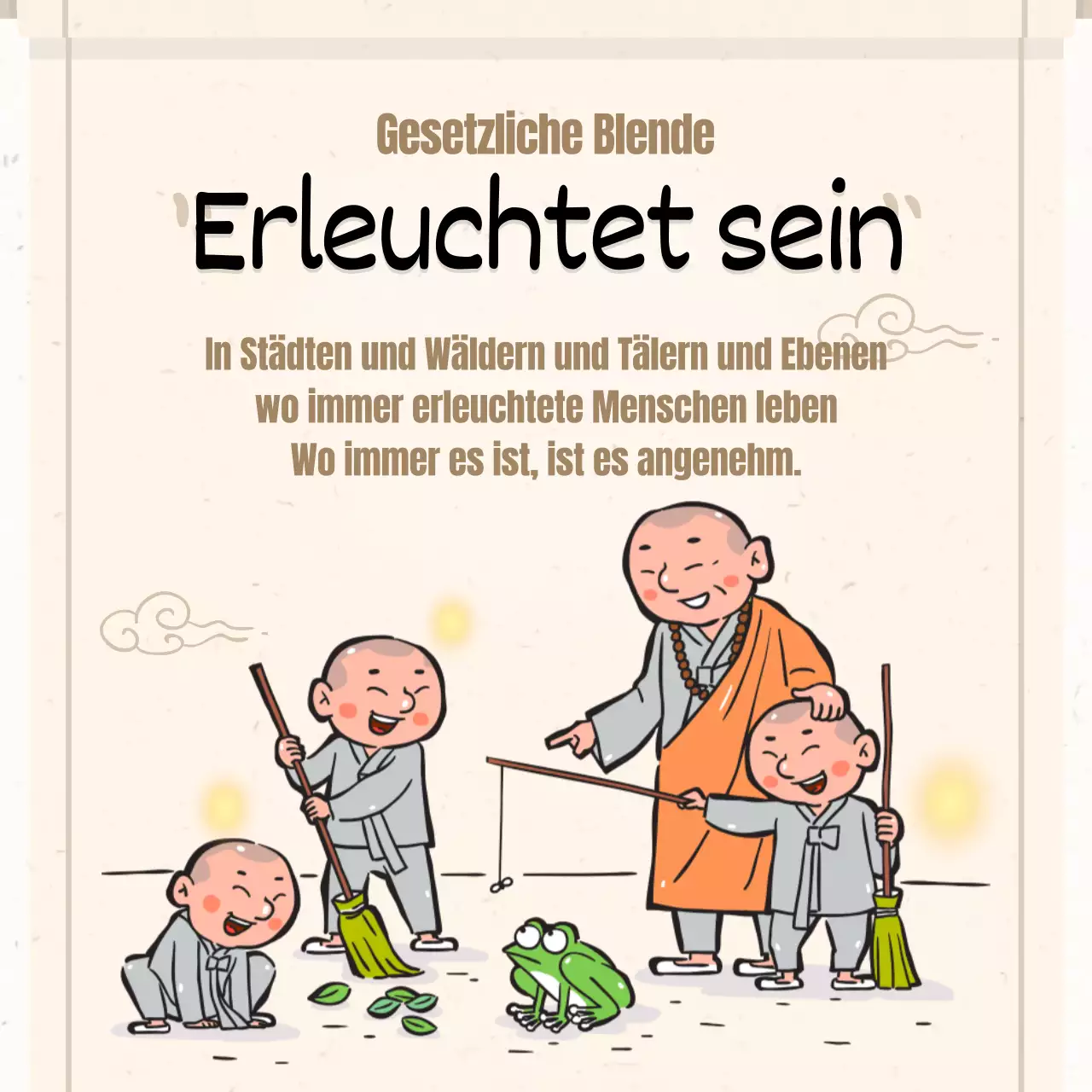 Eine Sammlung von buddhistischen Illustrationen in Beige.