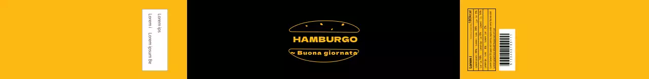 Logo illustrazione nera e gialla etichetta hamburger