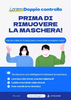 Un promemoria pulito, blu e illustrato che ricorda che le maschere non sono obbligatorie.