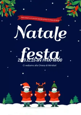 Poster natalizio per la chiesa con illustrazione di bambini che cantano Starry Sky in blu navy