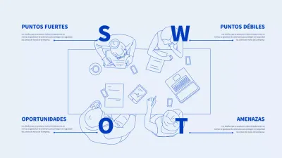 Infografía DAFO con ilustración de líneas azules y celestes