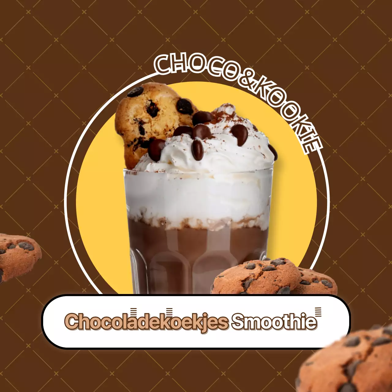 Chocolade koekje smoothie drankje met bruine achtergrond
