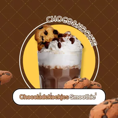 Chocolade koekje smoothie drankje met bruine achtergrond