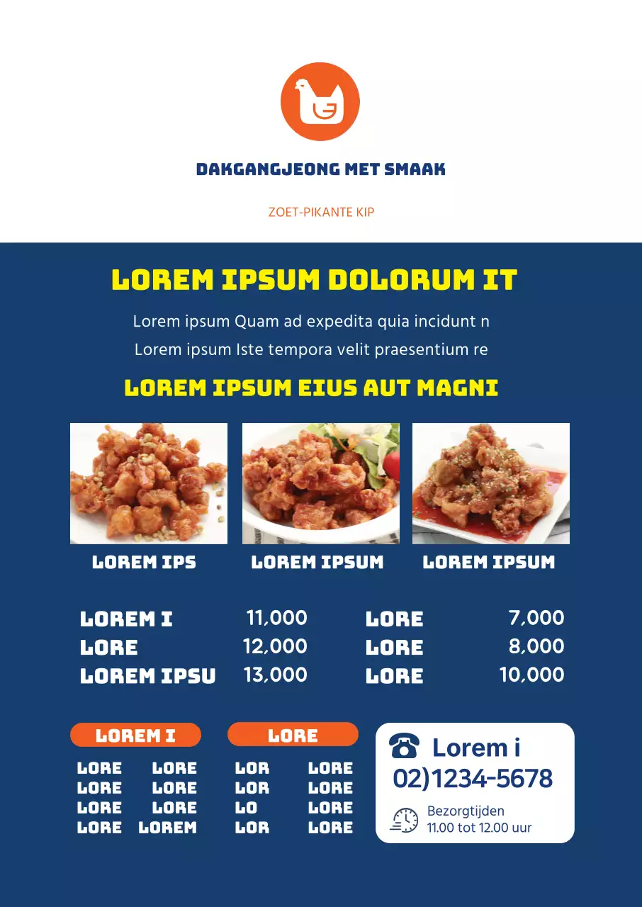 Blauwe foto benadrukt het menu van een keurig restaurant, Dakgangjeong.