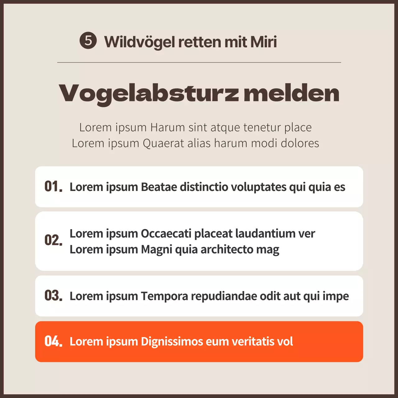 Eine saubere Kampagne gegen Vogelkollisionen mit orangefarbenen Akzenten