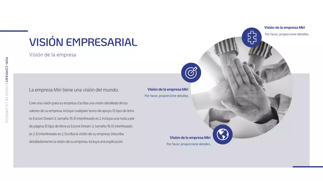 Un sencillo perfil de empresa en azul marino y gris