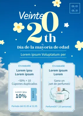 Día de la mayoría de edad en azul claro y amarillo