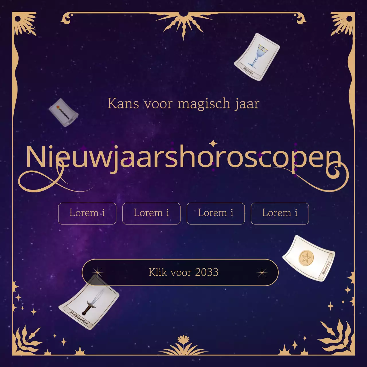 Paars Goud Mystiek en Antiek Concept Nieuwjaarshoroscoop Thema