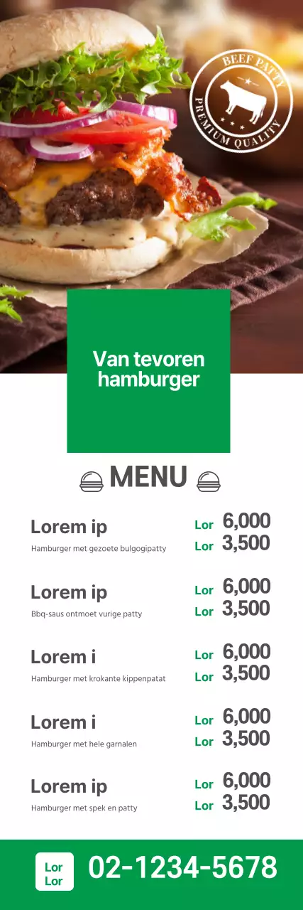 Groene foto benadrukt schoon restaurant hamburgermenuGroene foto benadrukt schoon restaurant hamburgermenu
