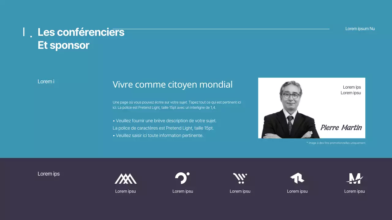 Présentation fictive de la conférence des Nations unies en bleu simple et bleu marine