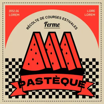 Concept rétro de cueillette de pastèques en beige et rouge