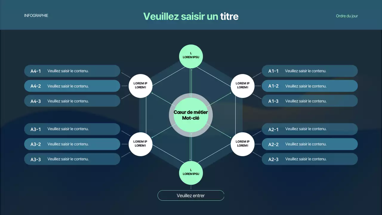 Diagramme conceptuel bleu foncé infographique