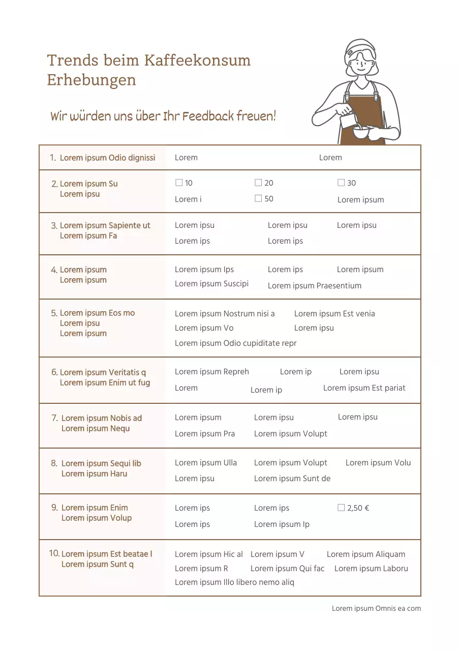 Umfrage zum Kaffeekonsum Cafe Franchise Fragebogen Dokumentvorlage