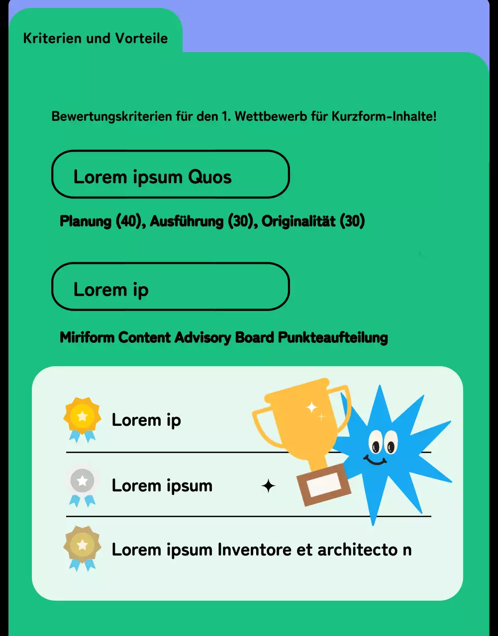 Niedlicher Kurzform-Wettbewerb mit bunten Formen und Illustrationen