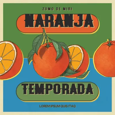 El concepto pop art naranja y verde presenta el menú de frutas de temporada