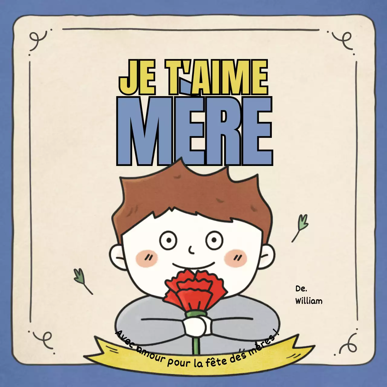 Concept vintage illustré de vœux pour la fête des mères en jaune et bleu