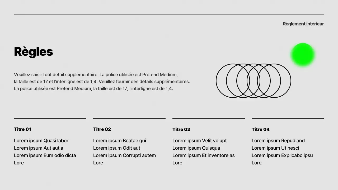Présentation simple d'orientation de conférence en gris et vert lime