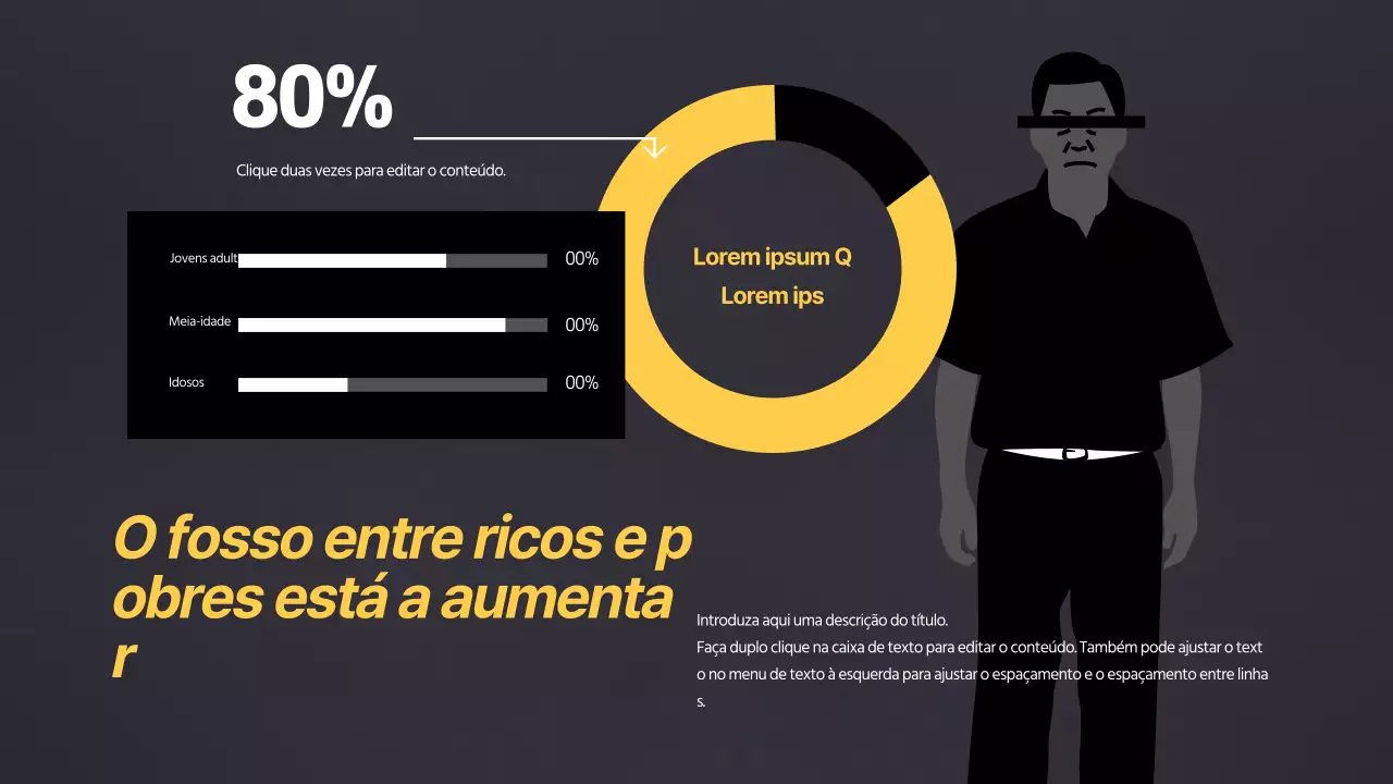 Desenho de gráfico de tarte com conceito limpo a preto e amarelo