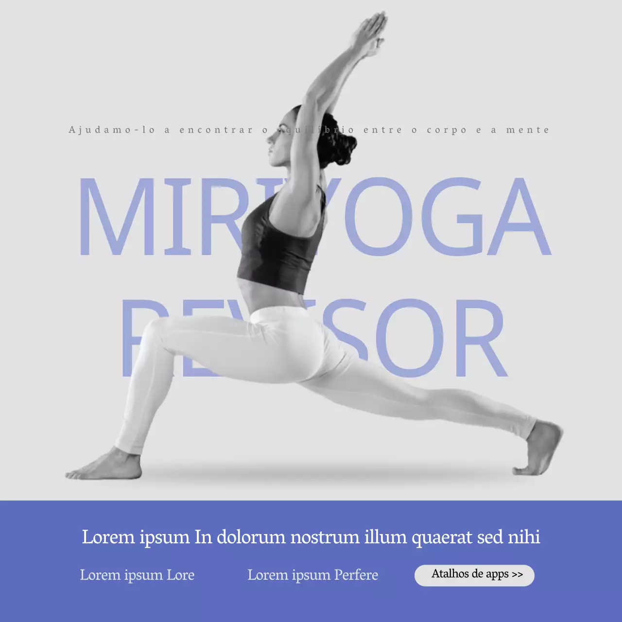 Recrutamento de ioga em cinzento e azul, com destaque para as fotografias
