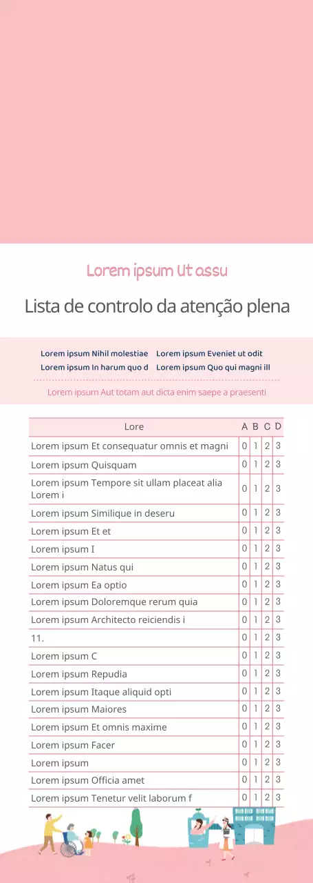 Lista de controlo e guia informativo para assistentes sociais, cor-de-rosa e branco, de estilo simples