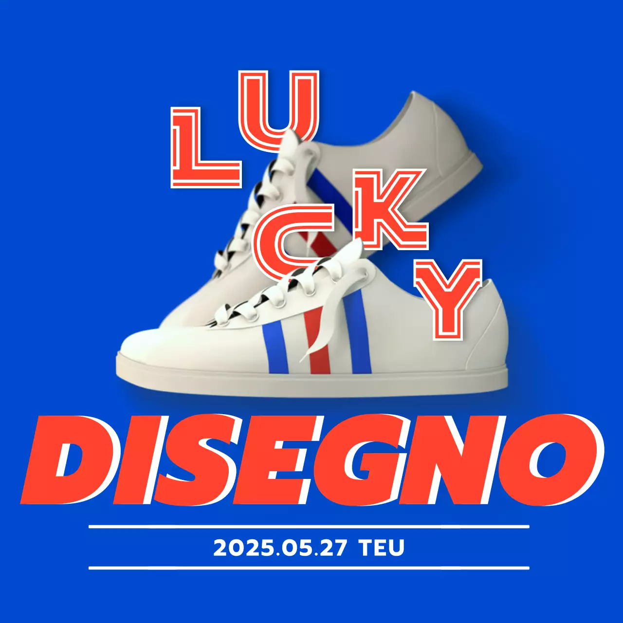 Lucky disegna le istruzioni in rosso su sfondo blu