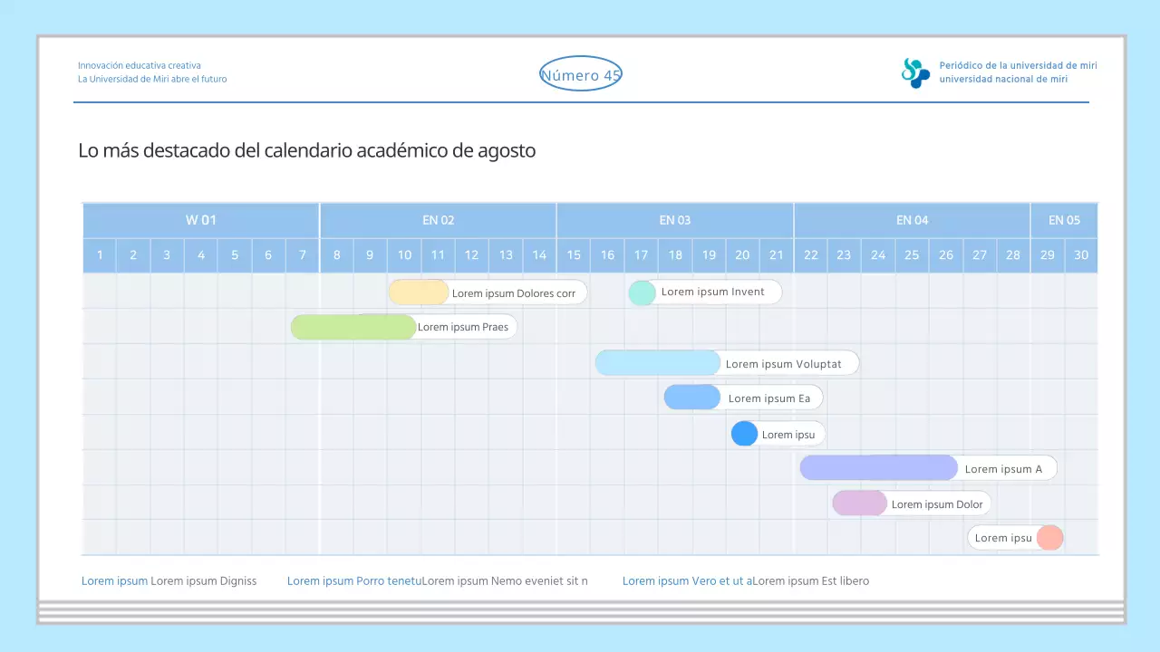 Periódico de presentación de información variada universitaria sencilla de color azul claro